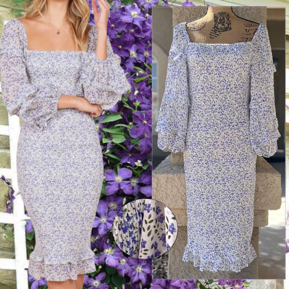 Petal & Pup BONITA Shirred Frill Bodycon Midi Dress Size XL - Picture 2 of 6